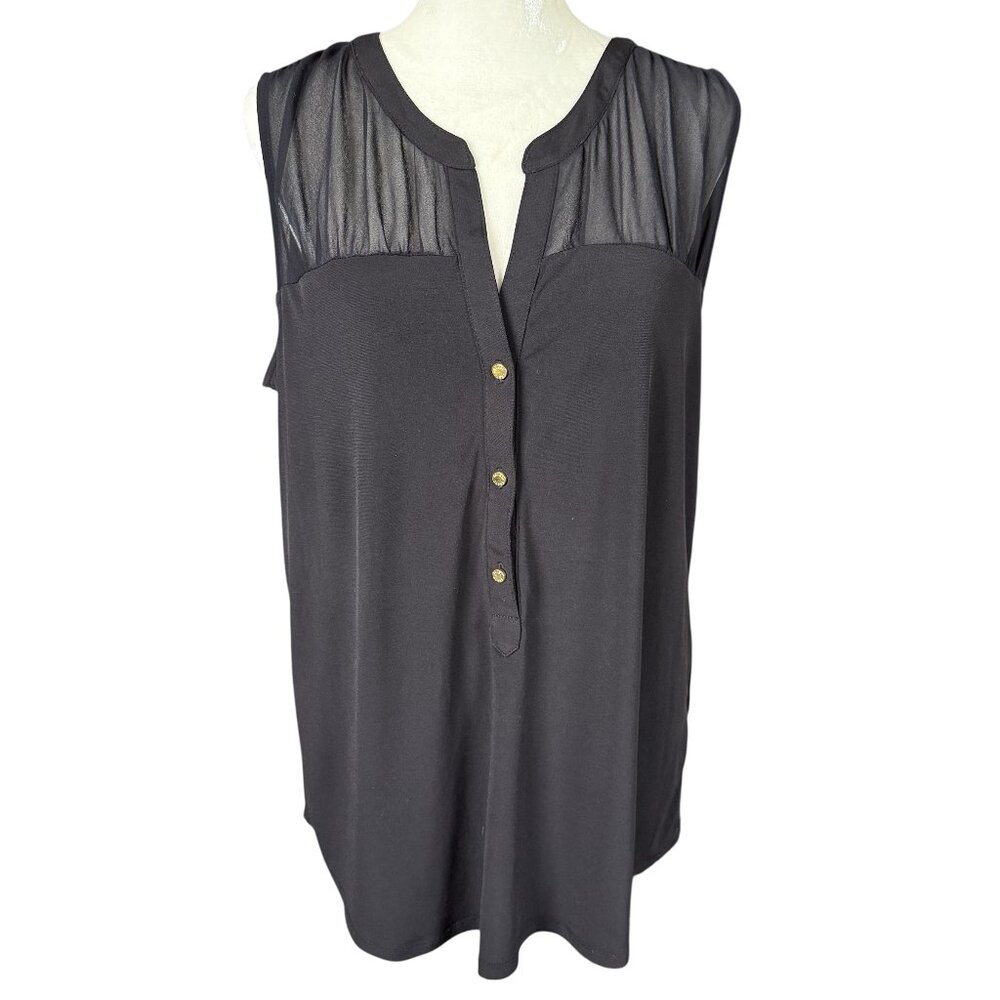 Ellen Tracy black sleeveless v-neck blouse tank top women's size large